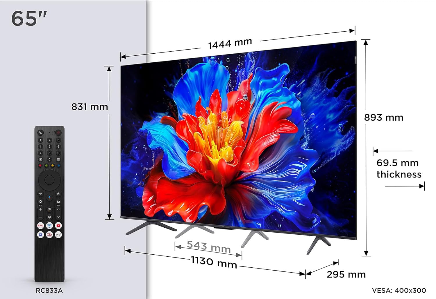 �������� 65 ���� TCL 65P8K QLED 4K SMART Android AI TV