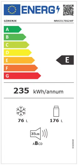 ���� �������� (60 �"�) ����� ����� 252 ���� ������� Gorenje NRKI517E62WF *����� ����*