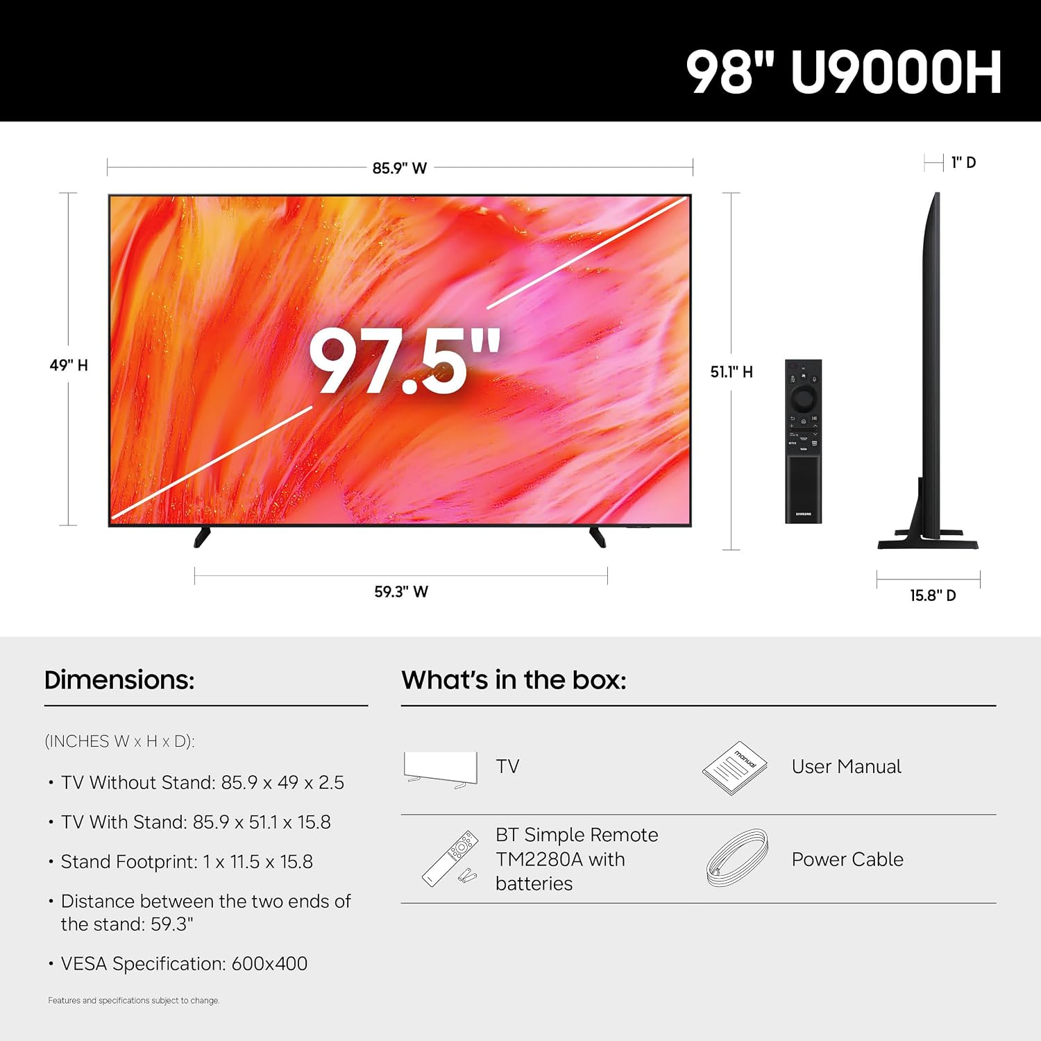 טלוויזיה סמסונג 98 אינץ Samsung UE98U9000H טלוויזיה סמסונג 98 אינץ Samsung UE98U9000H